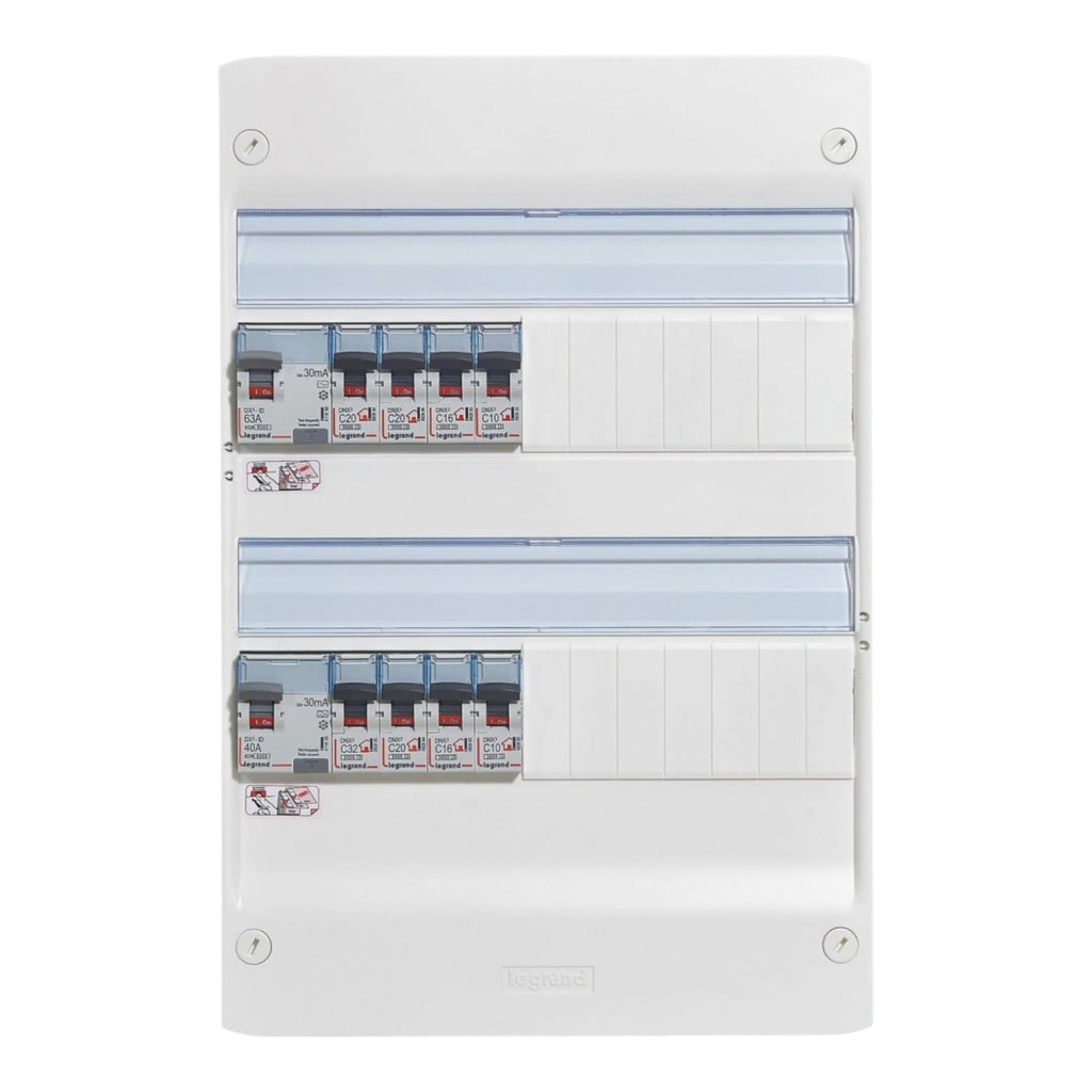 Tableaux électrique pré-équipé LEGRAND 2 rangées - 1ID 63A 1ID 40AC + 8 disjoncteurs