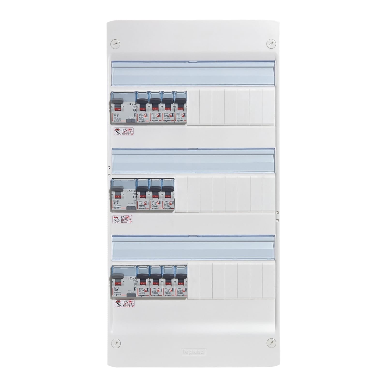 Tableaux électrique pré-équipé LEGRAND 3 rangées - 1ID 63A 2ID 40AC  + 11 disjoncteurs