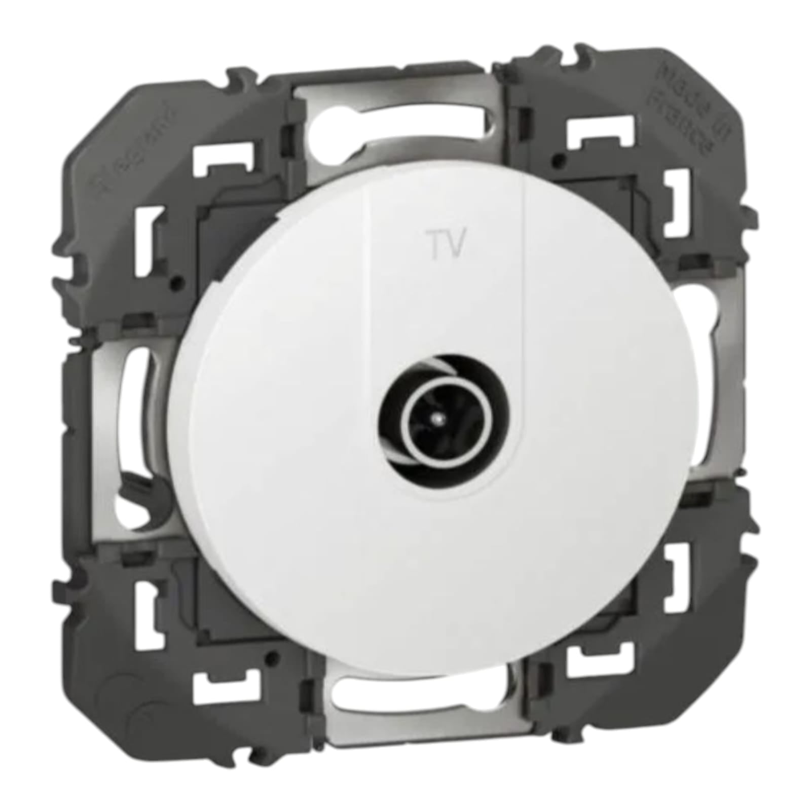Prise TV simple étoile blindée dooxie finition blanc équipée d'un support - à équiper de plaque de finition. REF600351