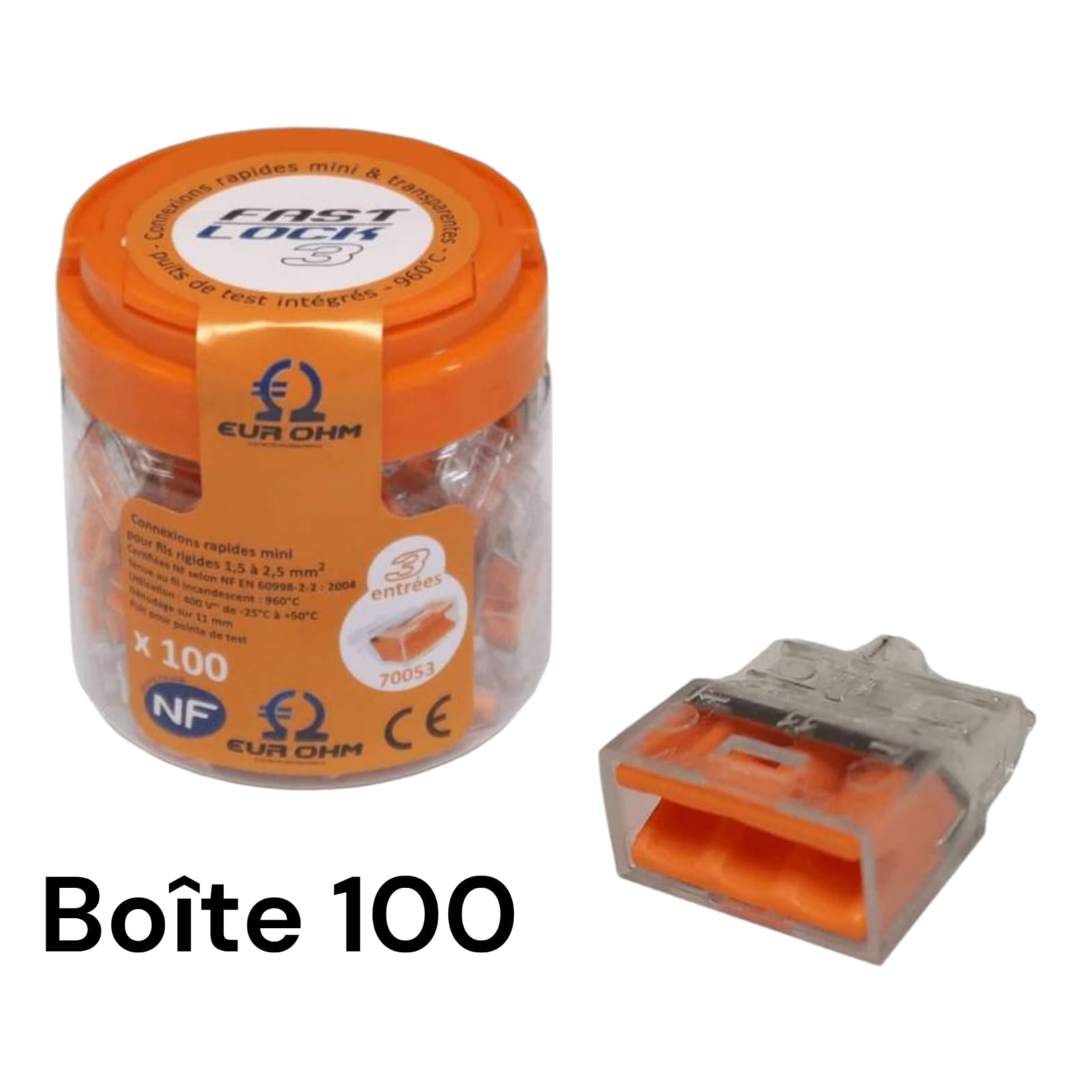 Bornes de connexion rapides pour 3 entrées 100 pièces - EUROHM 70053