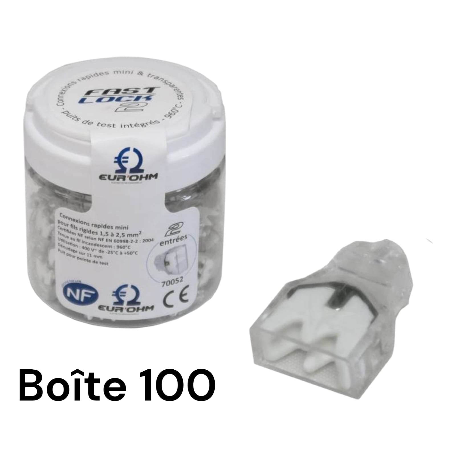 Bornes de connexion rapides pour 2 entrées 100 pièces - EUROHM 70052